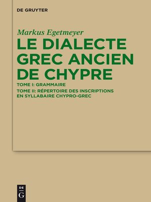 cover image of Le dialecte grec ancien de Chypre